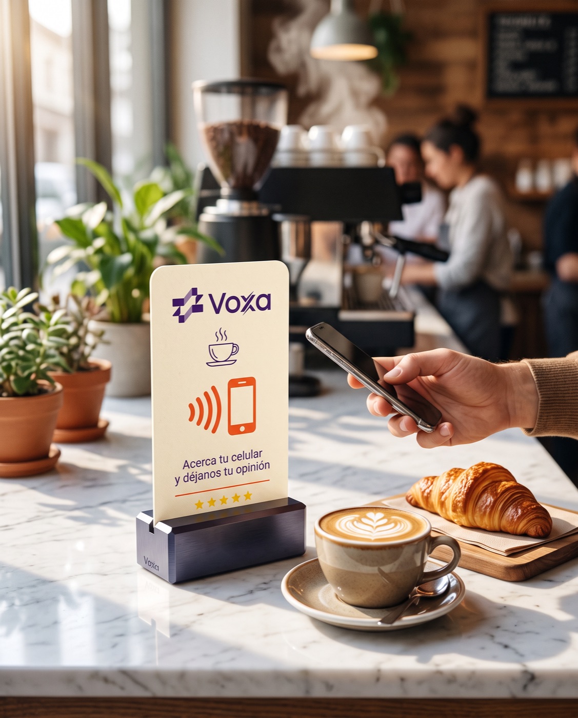 Tarjeta Voxa en una cafetería
