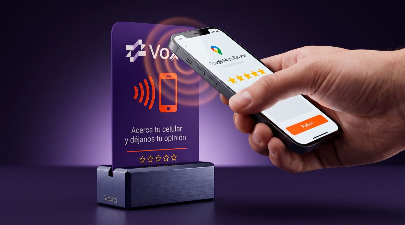 Celular acercándose a la tarjeta Voxa