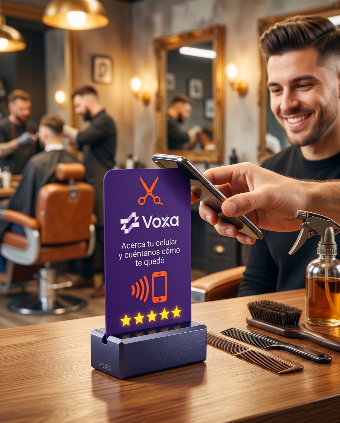Tarjeta Voxa en una peluquería