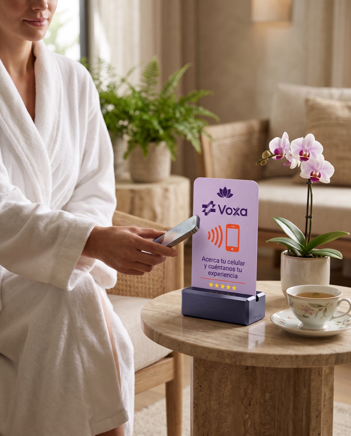 Tarjeta Voxa en un spa