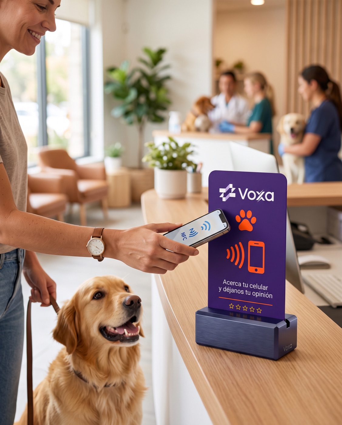 Tarjeta Voxa en una veterinaria